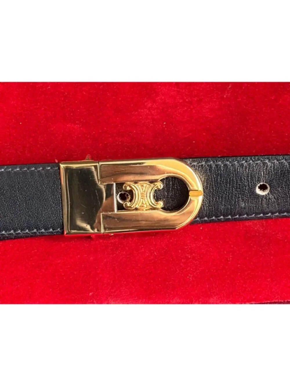 Vintage CELINE Men's Black Leather Belt w Logo 80cm